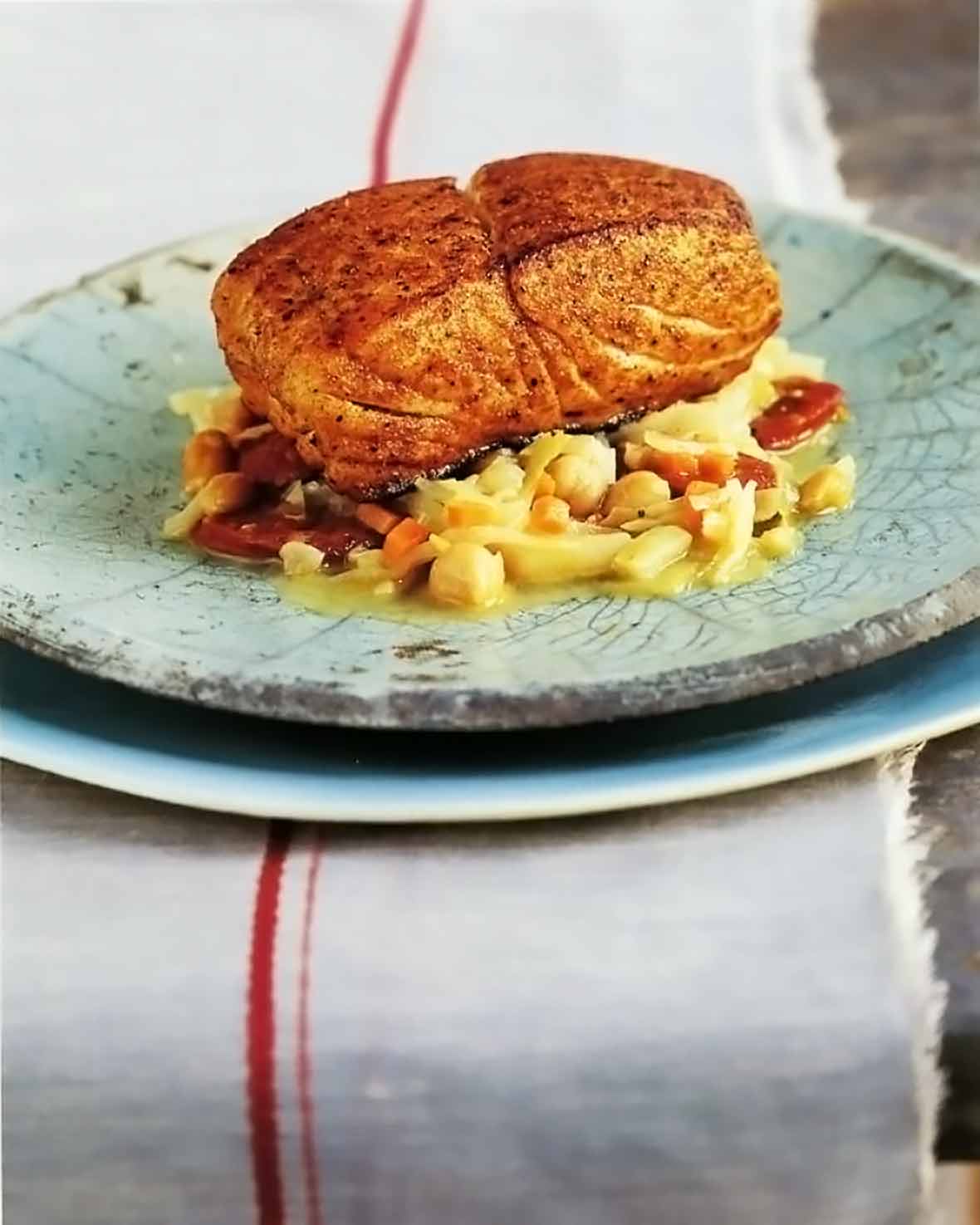 Pan-Roasted Halibut, Chickpeas and Chorizo