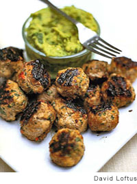 spiced pork meatballs with guacamole
