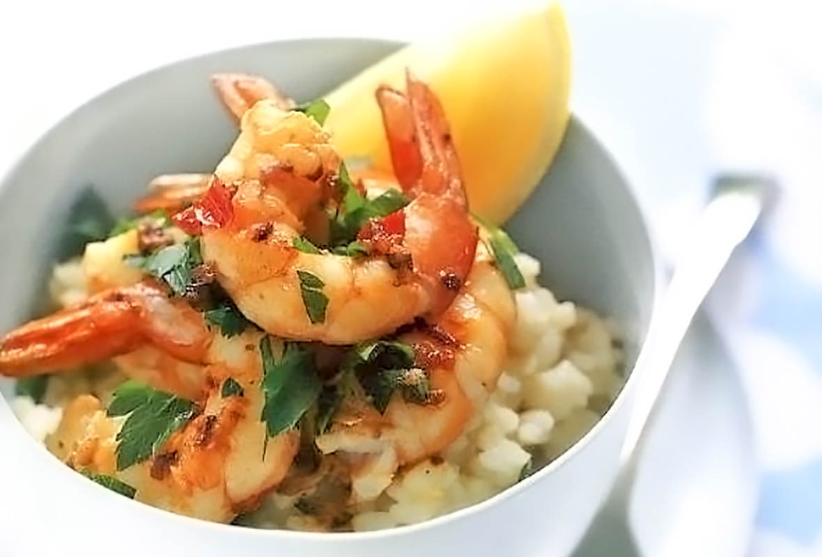 Citrus Risotto with Garlic-Chile Prawns Recipe | Leite's Culinaria