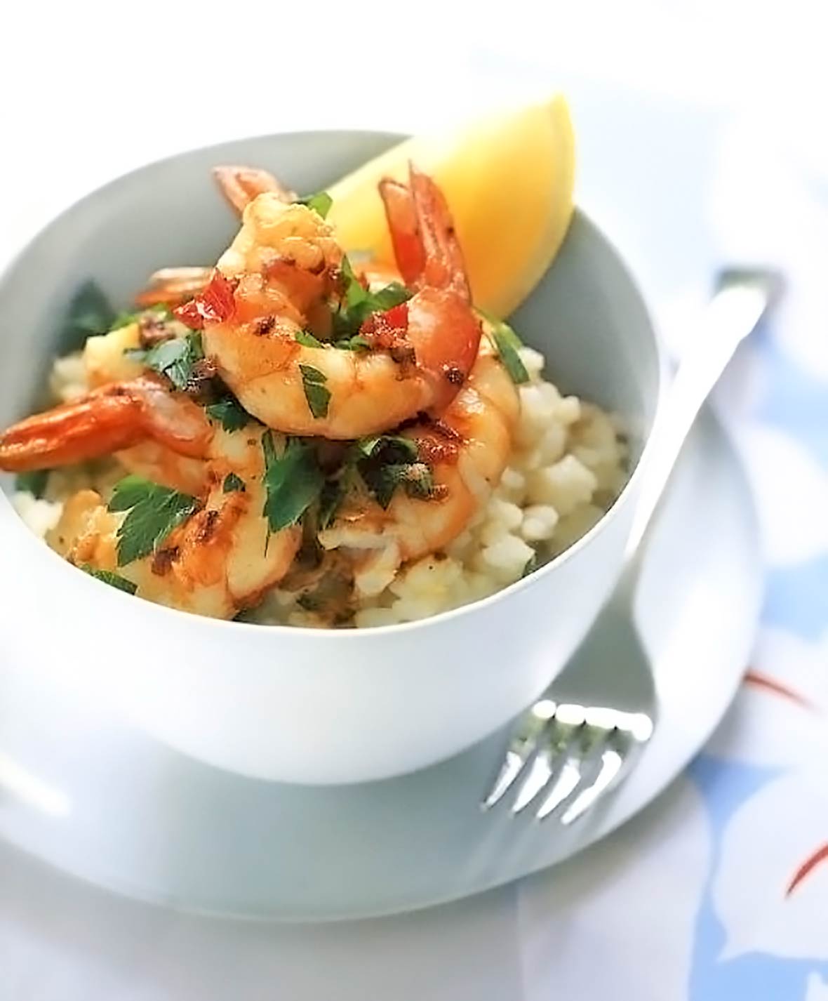 Citrus Risotto with Garlic-Chile Prawns