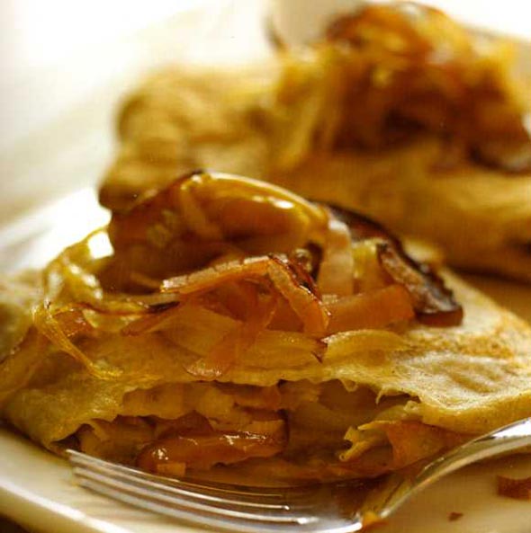 Buckwheat crepes with sauteed apples and gruyère cheese