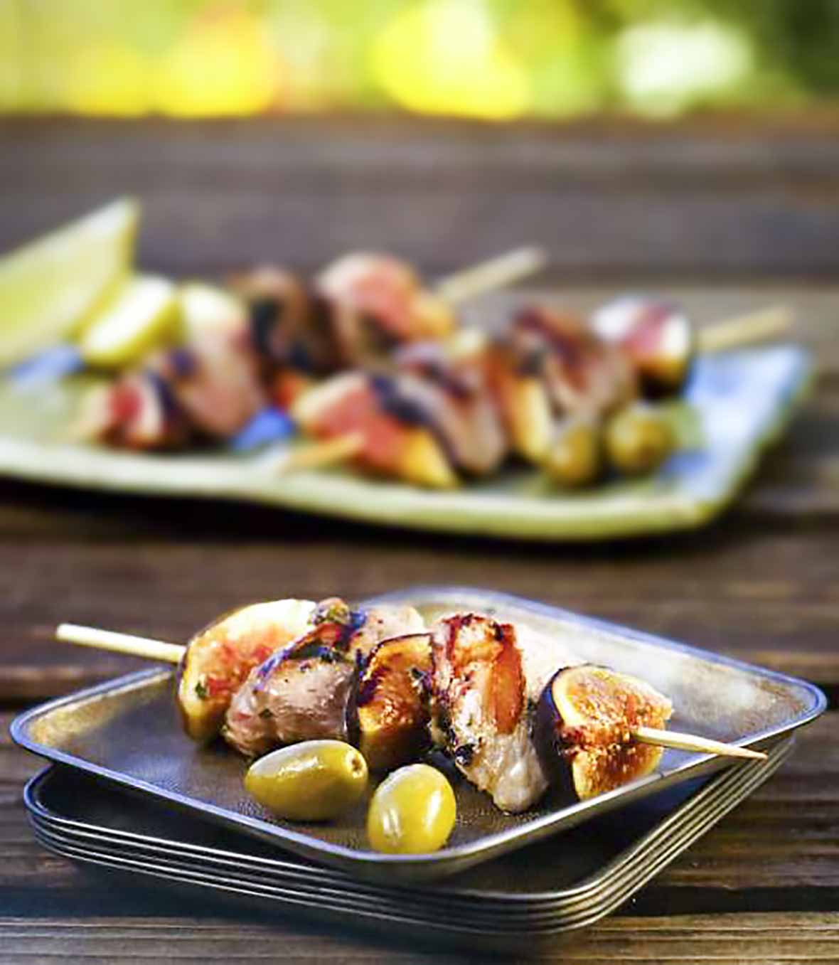 Duck, Olive, and Fig Skewers