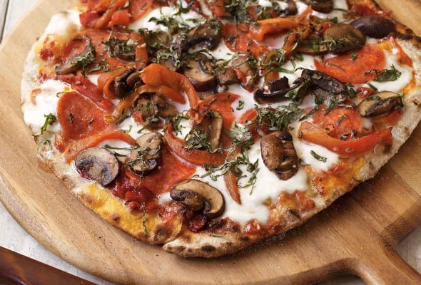 Grilled Pizza with Pepperoni and Mushrooms