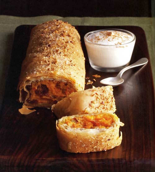 Sweet Potato, Golden Raisin, and Cranberry Strudel