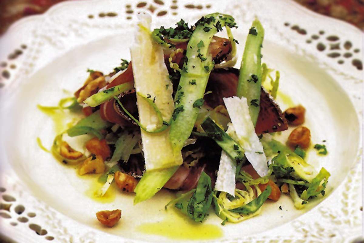 Shaved Brussels Sprouts, Aged Pecorino, and Prosciutto Recipe