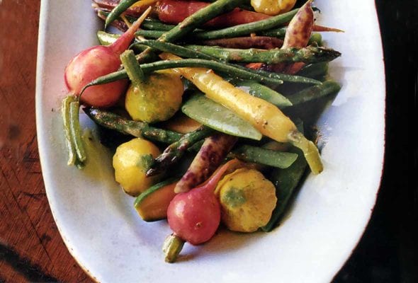 Pickled Spring vegetables--radishes, carrots, squash, green bean--in a mustard dressing