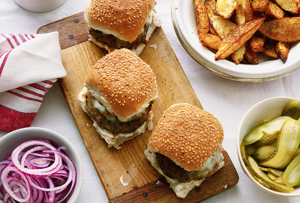 Lamb Burgers with Chunky Potato Wedges