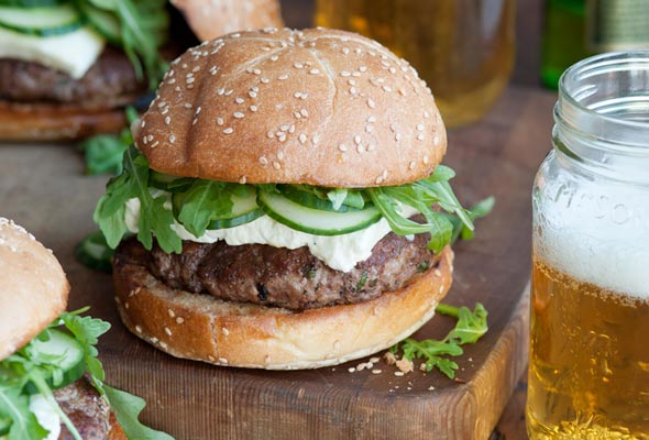 Lamb Burgers with Arugula and Feta