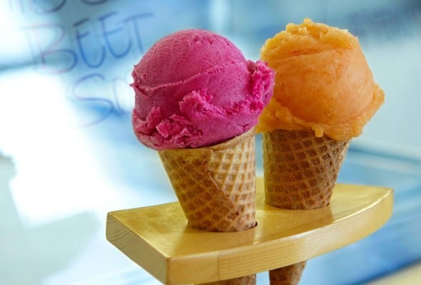 Cantaloupe and Hibiscus-Beet Sorbets