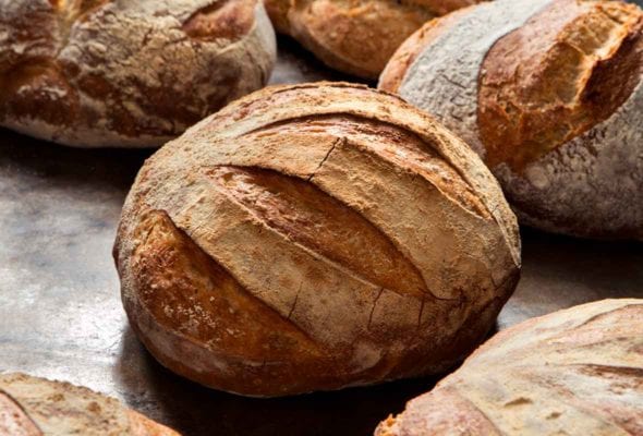 Six round loaves of artisan bread