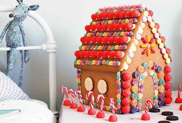 An elaborately decorated gingerbread house