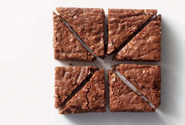Eight triangle shaped pieces of nutella brownie.