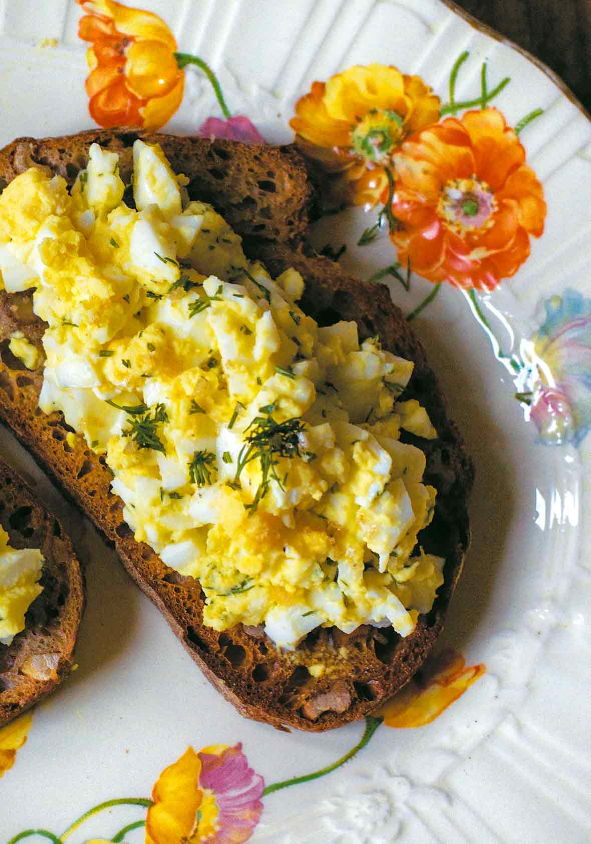 open-face egg salad sandwich