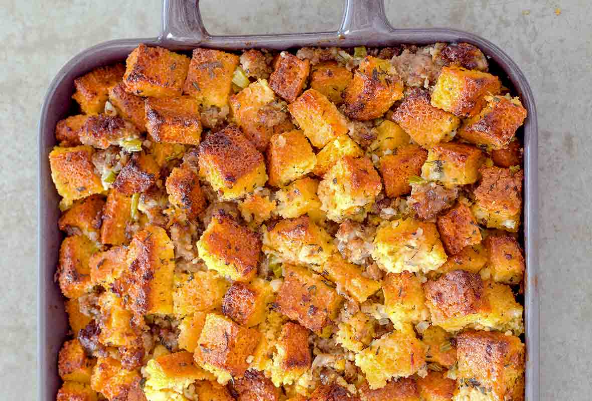 Homemade Cornbread Sausage Dressing Recipe | Leite's Culinaria