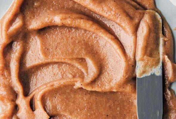Swirls of vegan caramel with a knife on the side