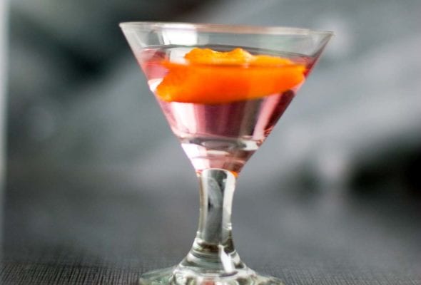 Cosmopolitan shot in a small glass.