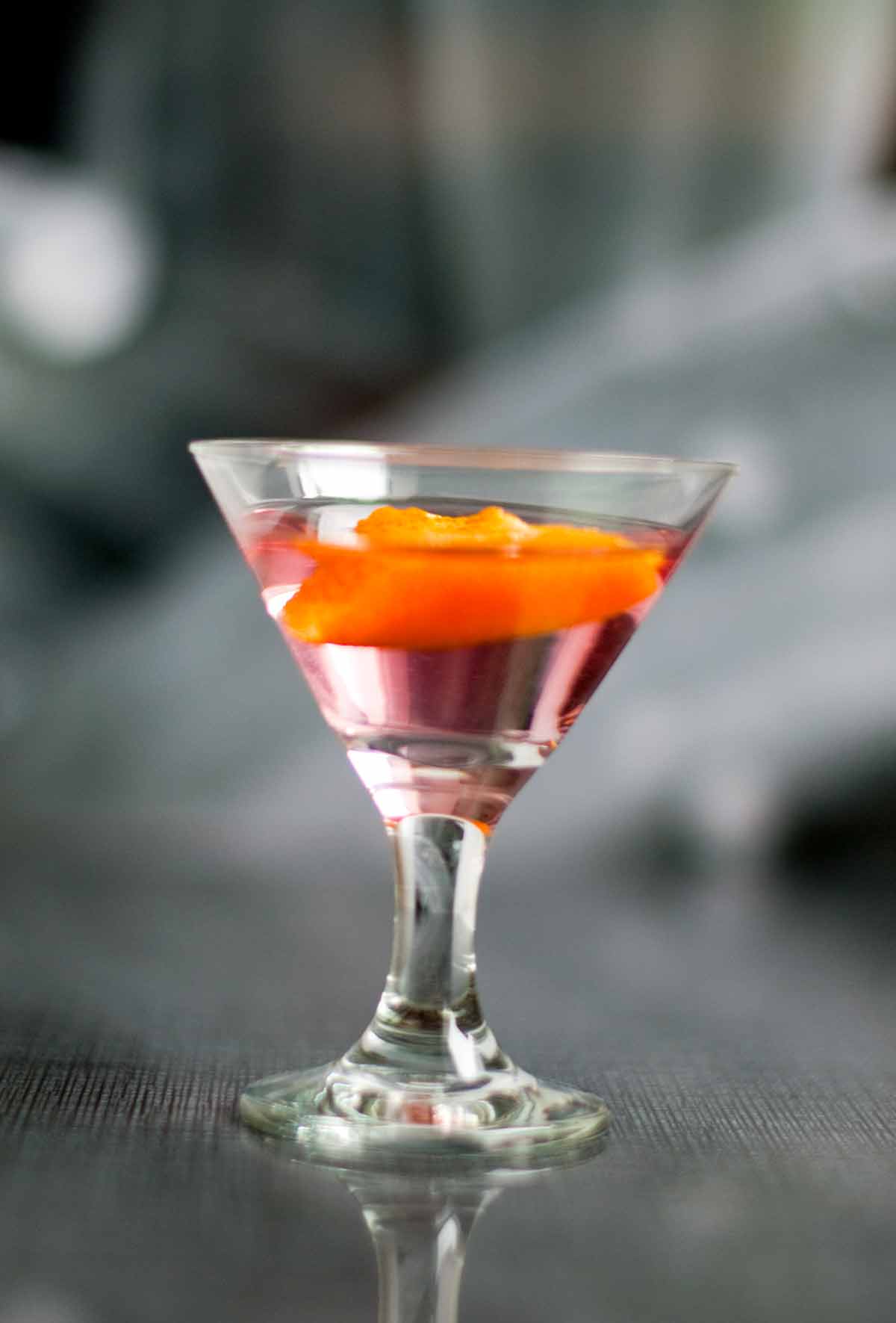 Cosmopolitan shot in a small glass.