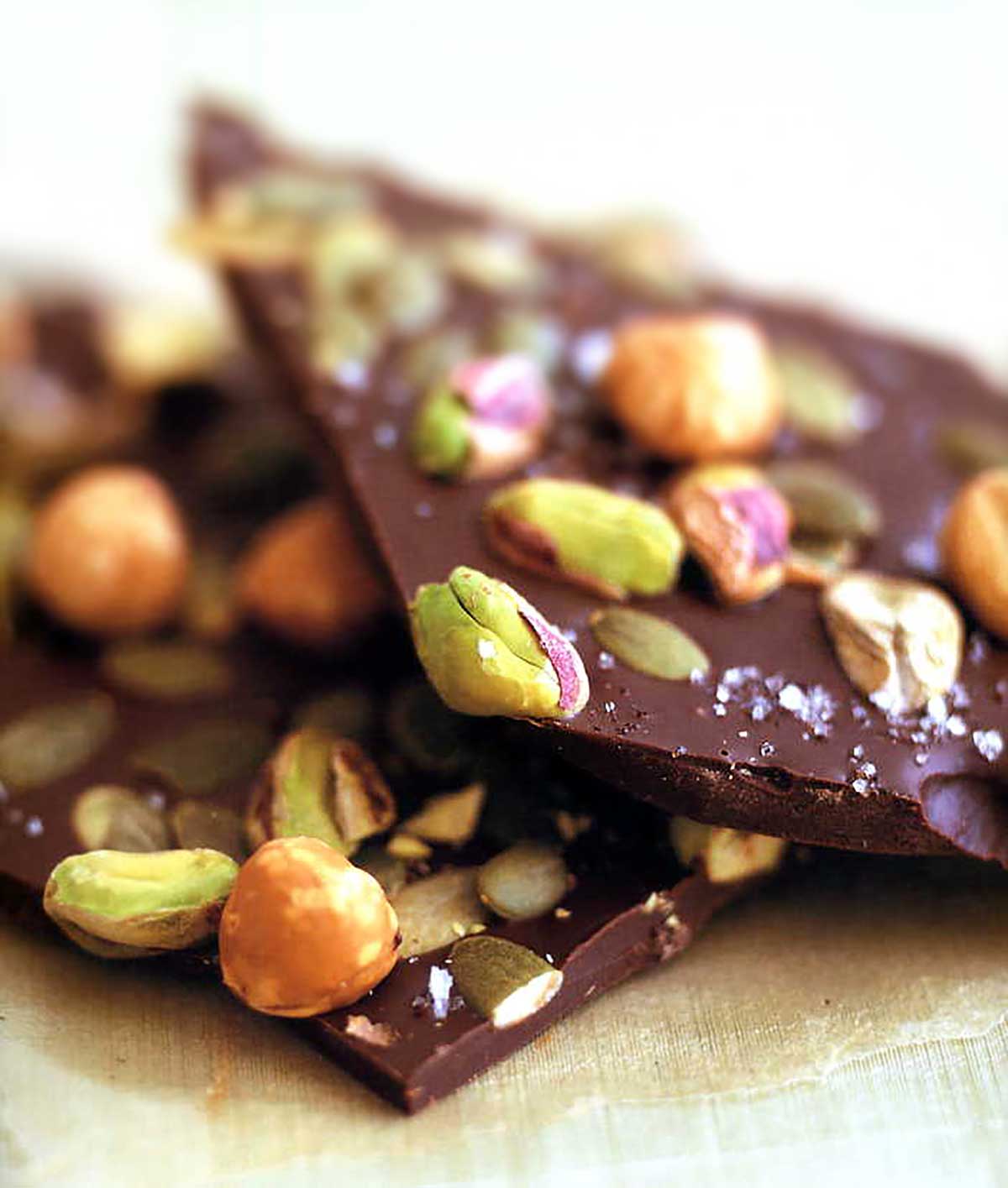 Pieces of hazelnut pumpkin pistachio bark