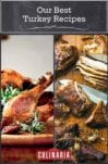Images of two turkey recipes -- a deep fried turkey and a carved Texas-Style smoked turkey.