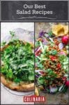 Images of two of the 13 salad recipes -- white pizza with salad and turkey taco salad.