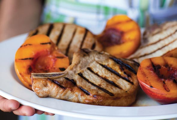 Grilled Pork Chops and Peaches