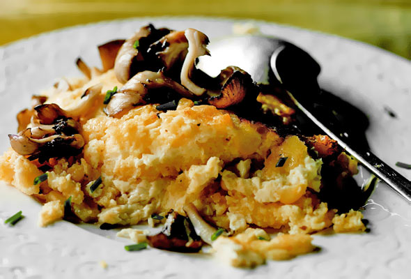 Hen of the Woods with Corn Pudding
