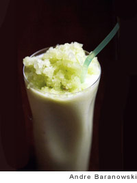 honeydew-cucumber shake with cucumber granita
